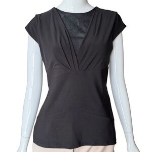 White House Black Market Black Cap Sleeve Top With Lace Inlay Size Medium NWT